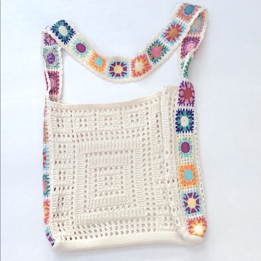 Women's Boho Embroidery Crossbody Bag Crochet Knit Shoulder Bag Tote Handbag